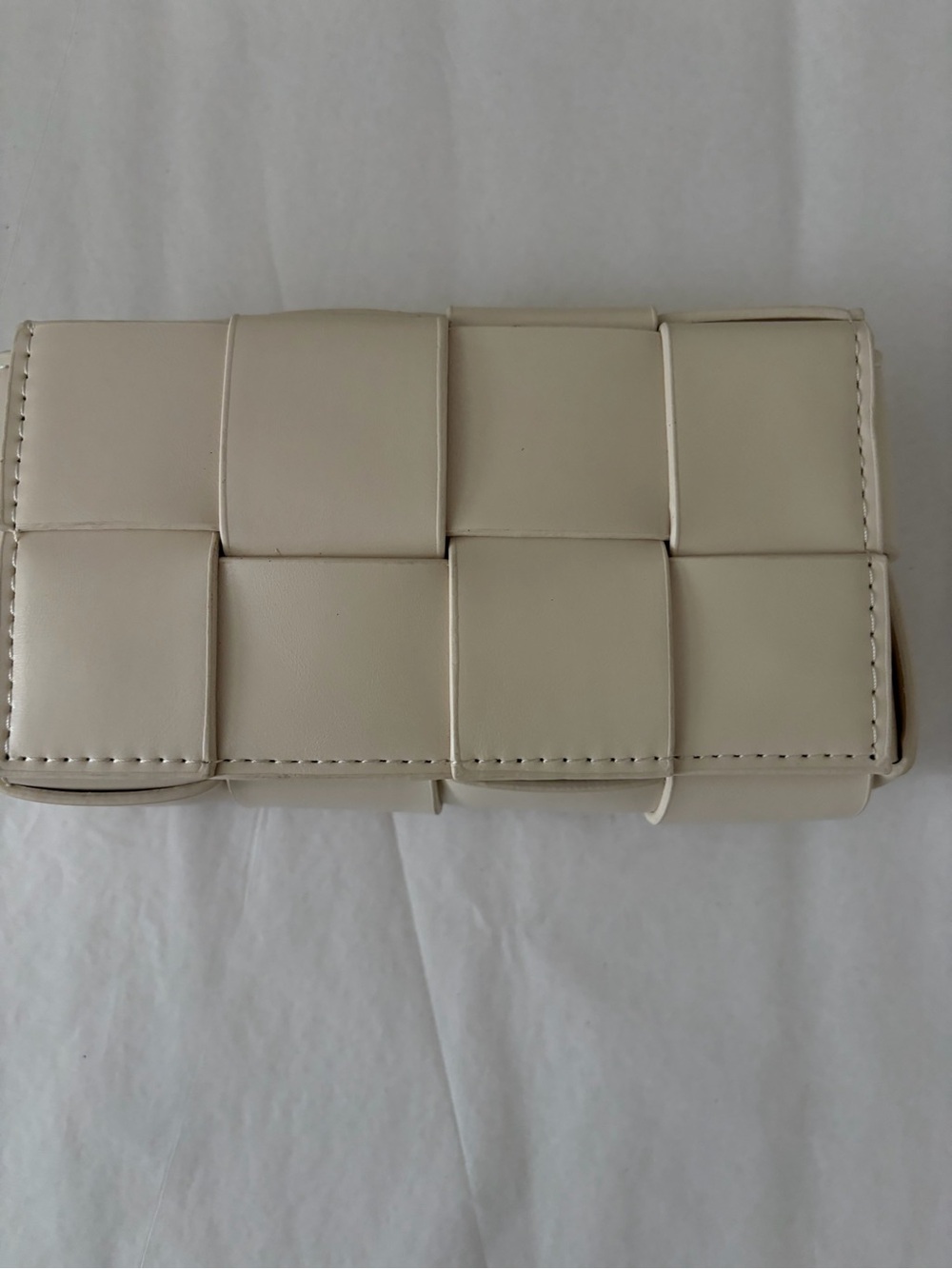 Woven Panel Wristlet Clutch in Cream